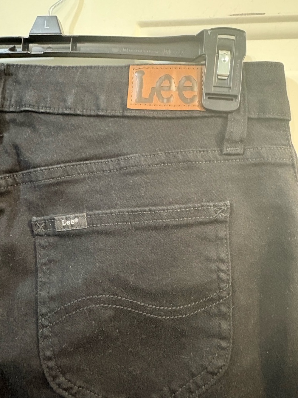 Lee Men's Slim Black Jeans with Leather Logo Patch
